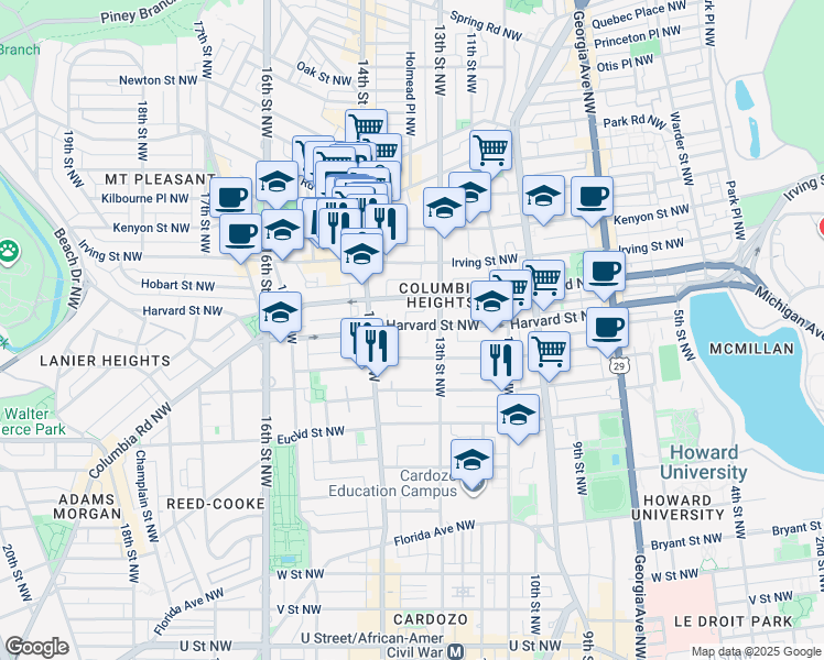 map of restaurants, bars, coffee shops, grocery stores, and more near 101 Independence Avenue Southeast in Washington