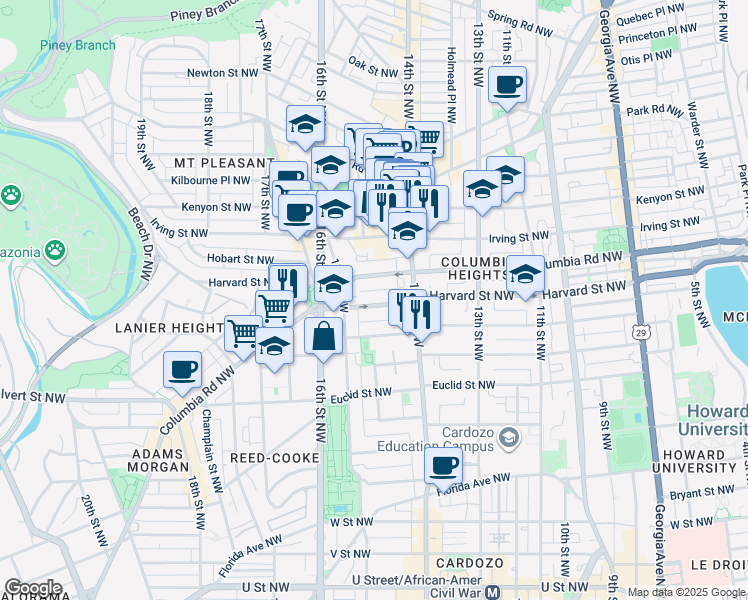 map of restaurants, bars, coffee shops, grocery stores, and more near 101 Independence Avenue Southeast in Washington