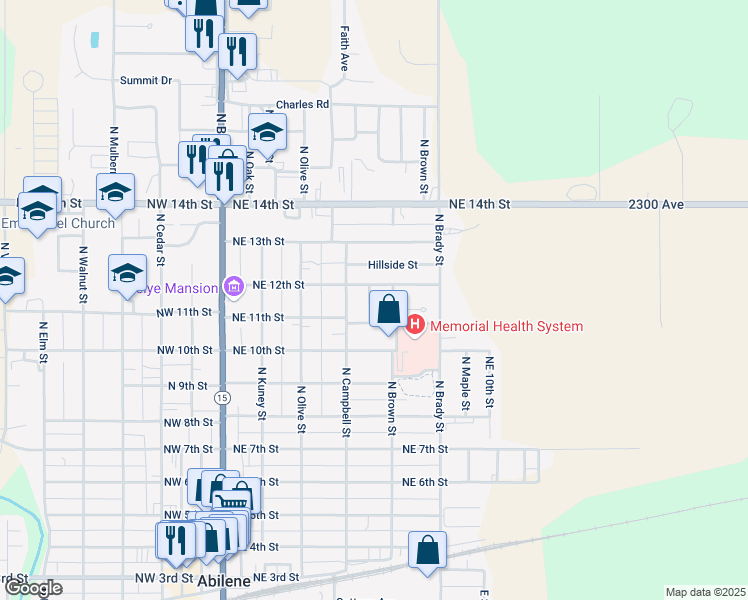 map of restaurants, bars, coffee shops, grocery stores, and more near 1107 North Hickok Street in Abilene