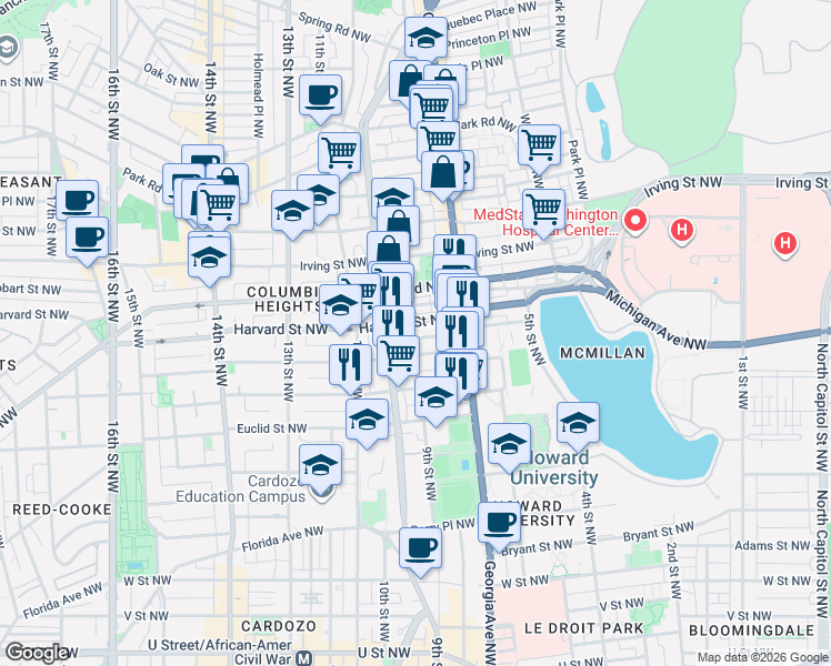 map of restaurants, bars, coffee shops, grocery stores, and more near 101 Independence Avenue Southeast in Washington