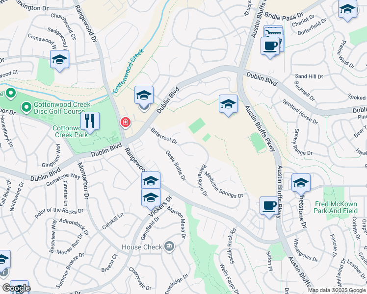 map of restaurants, bars, coffee shops, grocery stores, and more near 6725 Bitterroot Drive in Colorado Springs