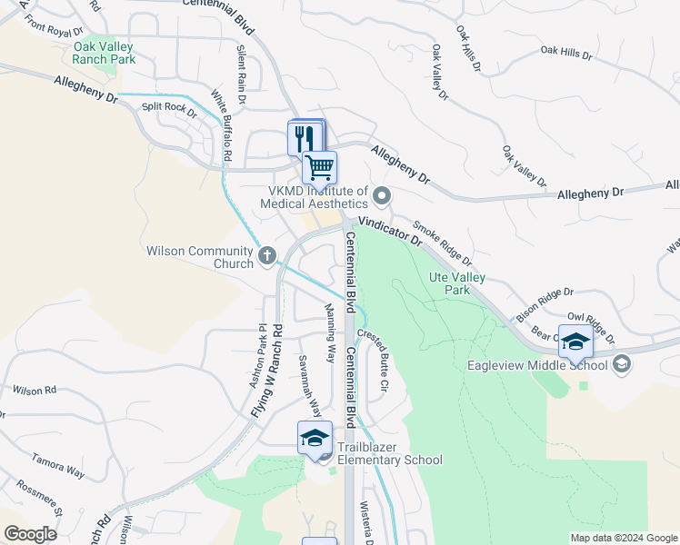 map of restaurants, bars, coffee shops, grocery stores, and more near 2127 Denton Grove in Colorado Springs