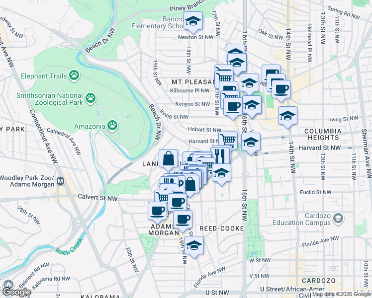 map of restaurants, bars, coffee shops, grocery stores, and more near 101 Independence Avenue Southeast in Washington