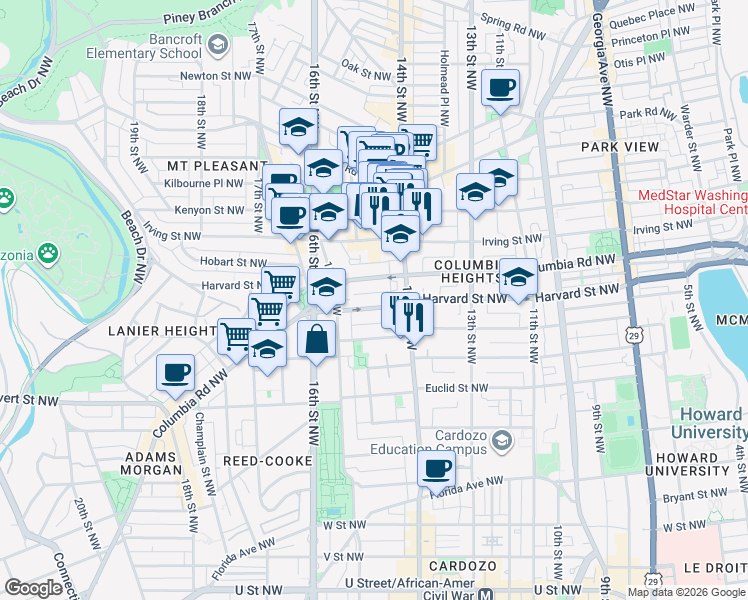 map of restaurants, bars, coffee shops, grocery stores, and more near 101 Independence Avenue Southeast in Washington