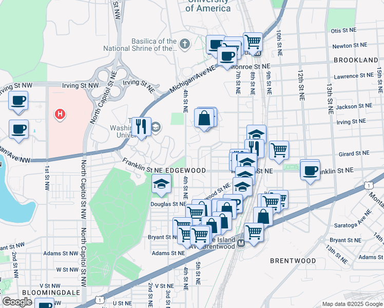 map of restaurants, bars, coffee shops, grocery stores, and more near 2854 Chancellor's Way Northeast in Washington