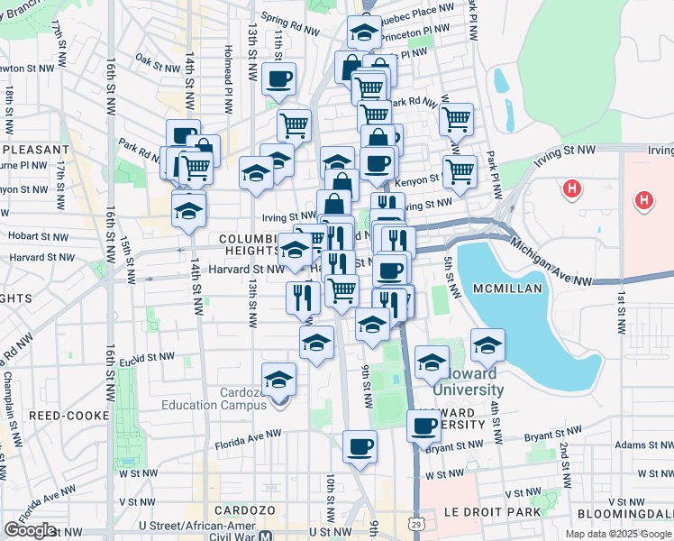 map of restaurants, bars, coffee shops, grocery stores, and more near 101 Independence Avenue Southeast in Washington