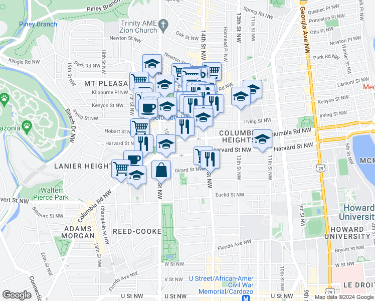 map of restaurants, bars, coffee shops, grocery stores, and more near 101 Independence Avenue Southeast in Washington