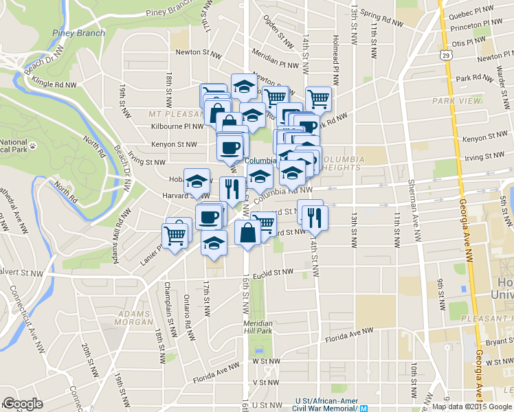 map of restaurants, bars, coffee shops, grocery stores, and more near 101 Independence Avenue Southeast in Washington