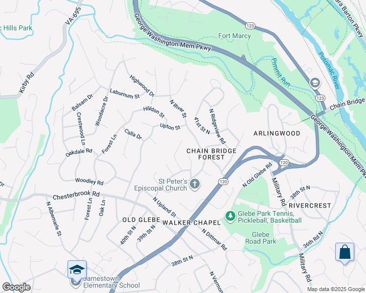 map of restaurants, bars, coffee shops, grocery stores, and more near 4051 North Stuart Street in Arlington
