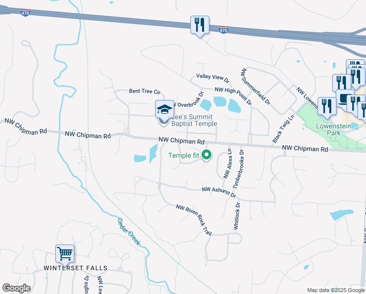 map of restaurants, bars, coffee shops, grocery stores, and more near 608 Northwest Westvale Circle in Lee's Summit