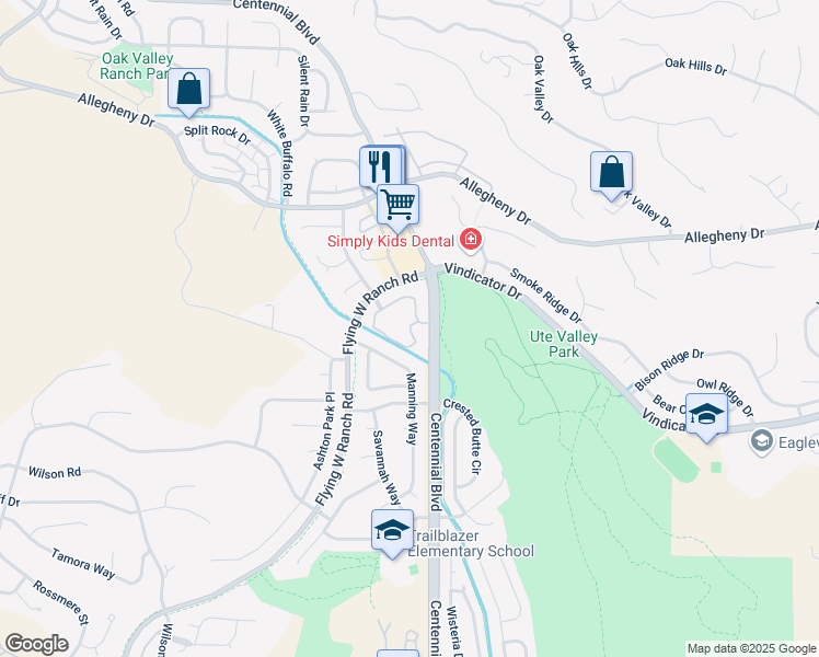 map of restaurants, bars, coffee shops, grocery stores, and more near 2142 Denton Grove in Colorado Springs