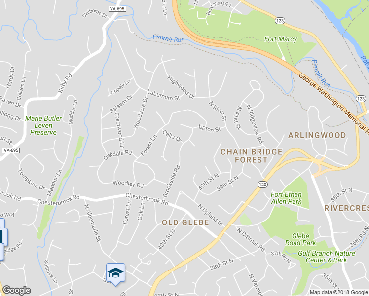 map of restaurants, bars, coffee shops, grocery stores, and more near 1601 Brookside Road in McLean