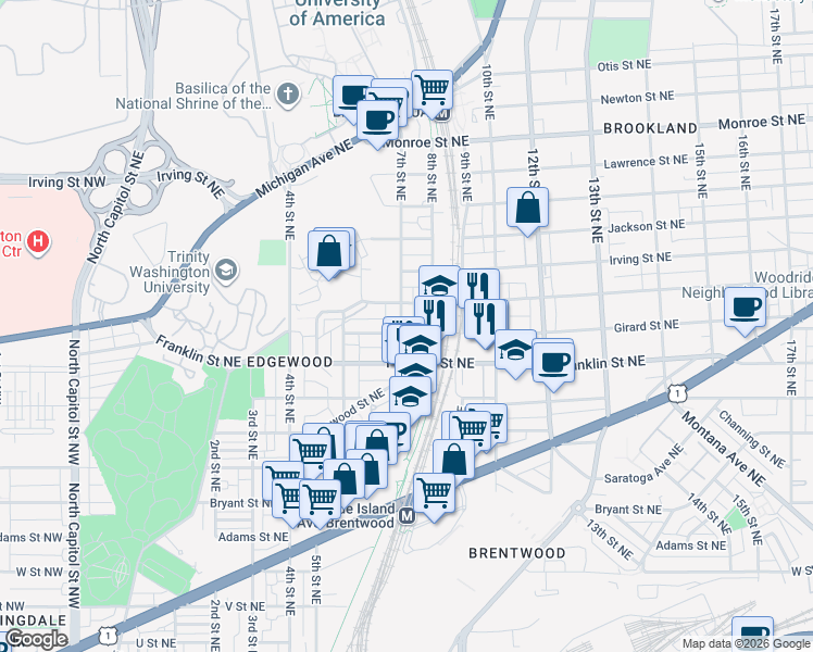 map of restaurants, bars, coffee shops, grocery stores, and more near 101 Independence Avenue Southeast in Washington