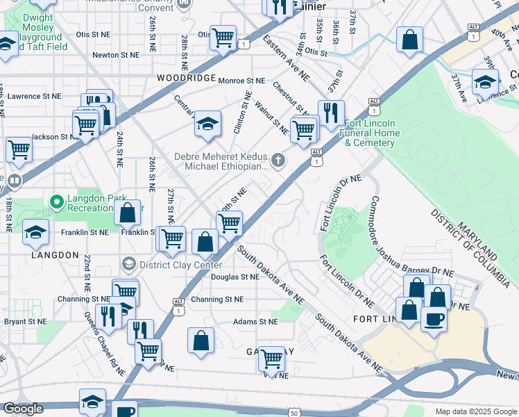 map of restaurants, bars, coffee shops, grocery stores, and more near 101 Independence Avenue Southeast in Washington