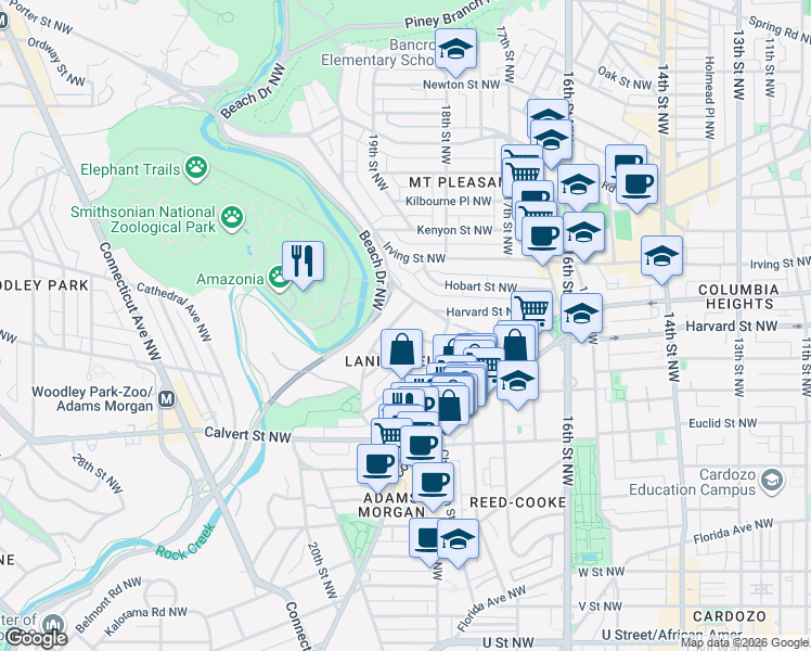 map of restaurants, bars, coffee shops, grocery stores, and more near 101 Independence Avenue Southeast in Washington