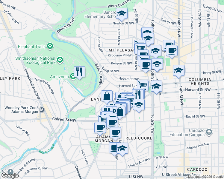 map of restaurants, bars, coffee shops, grocery stores, and more near 1829 Summit Place Northwest in Washington