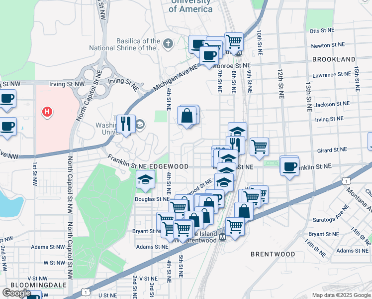 map of restaurants, bars, coffee shops, grocery stores, and more near 2883 Chancellor's Way Northeast in Washington