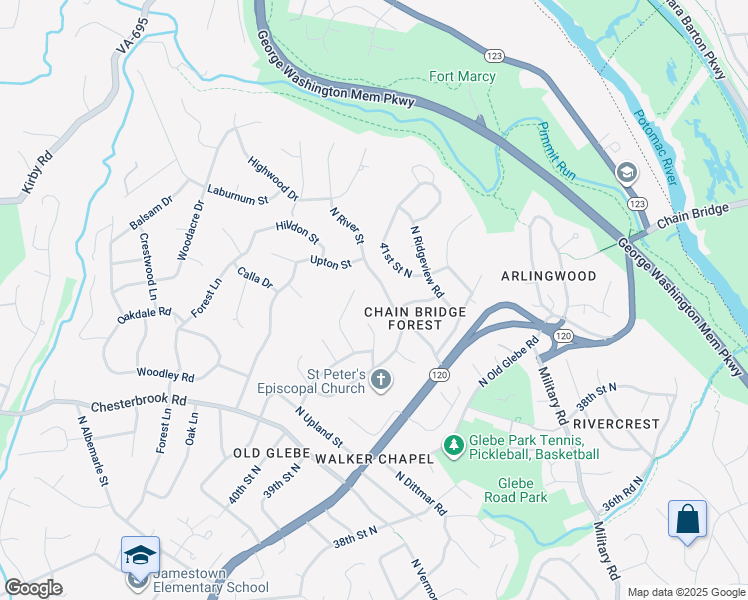 map of restaurants, bars, coffee shops, grocery stores, and more near 4024 North River Street in McLean