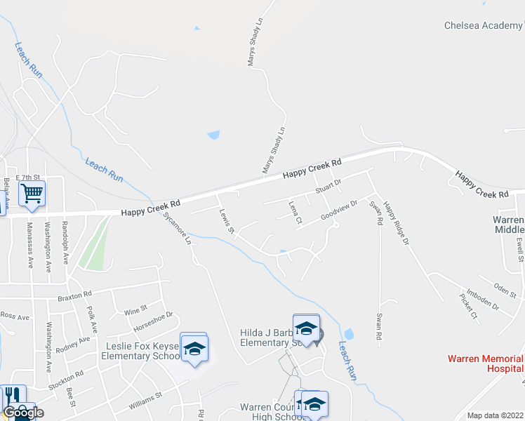 map of restaurants, bars, coffee shops, grocery stores, and more near 963 Stuart Drive in Front Royal