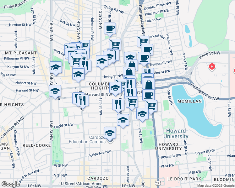 map of restaurants, bars, coffee shops, grocery stores, and more near 101 Independence Avenue Southeast in Washington