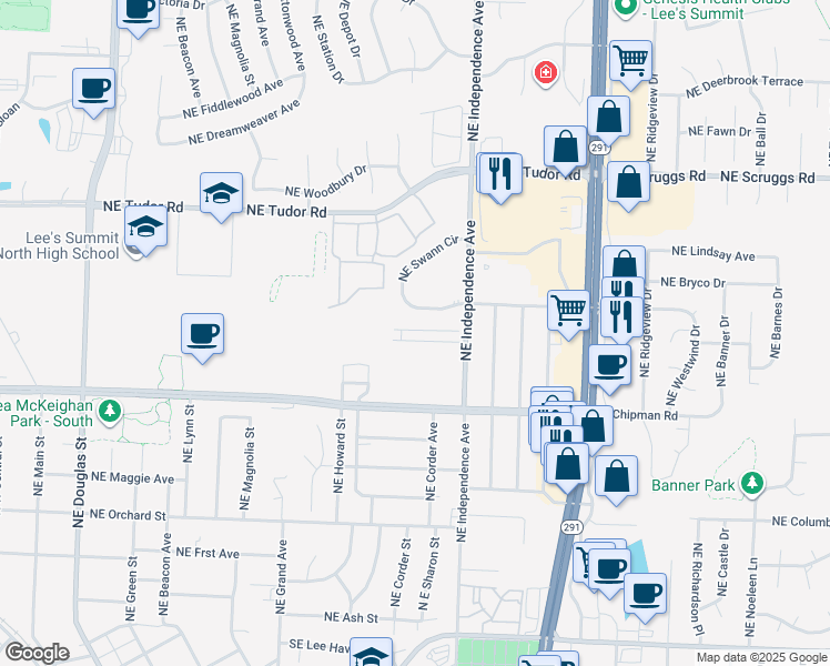 map of restaurants, bars, coffee shops, grocery stores, and more near 617 English Manor Drive in Lee's Summit