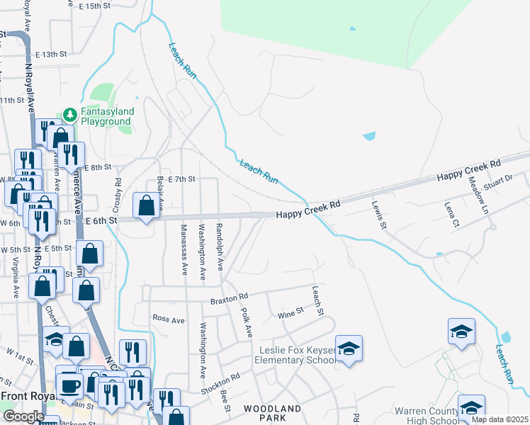 map of restaurants, bars, coffee shops, grocery stores, and more near 836 State Route 647 in Front Royal