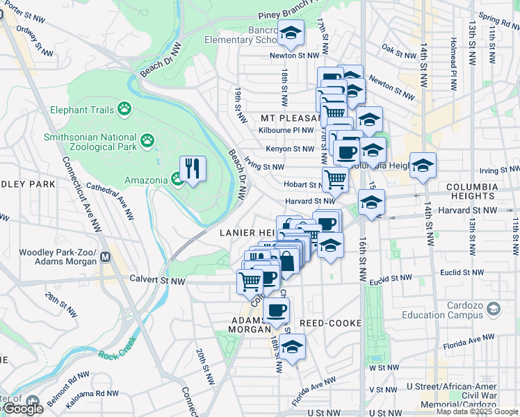 map of restaurants, bars, coffee shops, grocery stores, and more near 1845 Summit Place Northwest in Washington