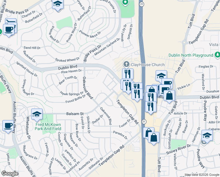 map of restaurants, bars, coffee shops, grocery stores, and more near 5604 Saint Patrick View in Colorado Springs