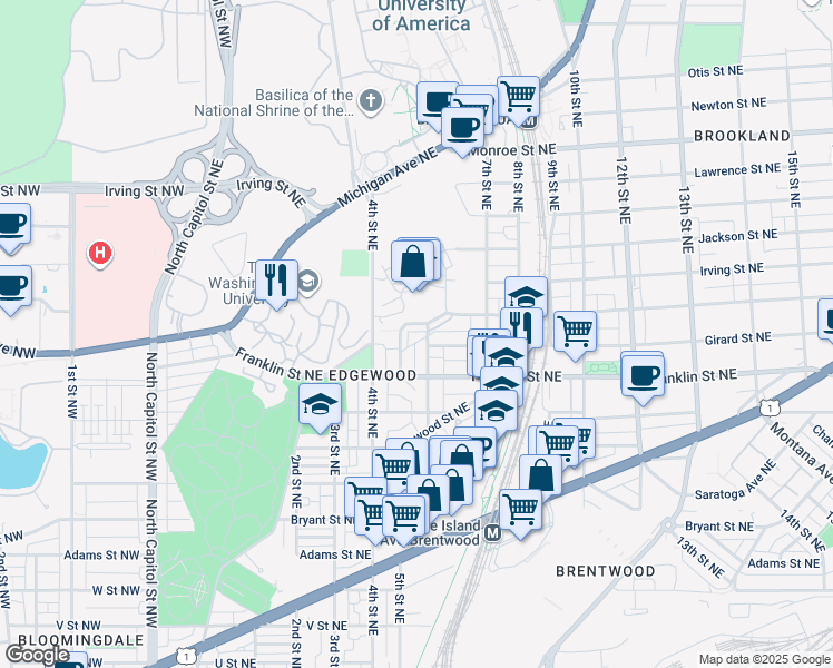 map of restaurants, bars, coffee shops, grocery stores, and more near 2893 Chancellor's Way Northeast in Washington