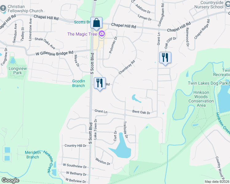 map of restaurants, bars, coffee shops, grocery stores, and more near 2701 Chambray Rd in Columbia