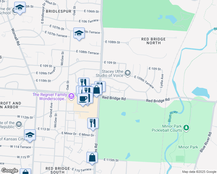 map of restaurants, bars, coffee shops, grocery stores, and more near 11022 Charlotte Street in Kansas City