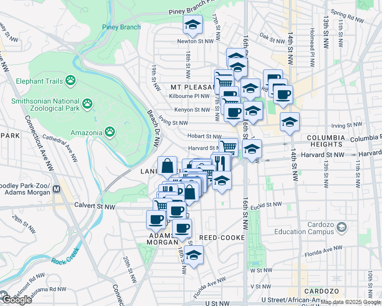 map of restaurants, bars, coffee shops, grocery stores, and more near 101 Independence Avenue Southeast in Washington