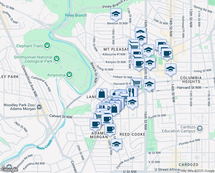 map of restaurants, bars, coffee shops, grocery stores, and more near 101 Independence Avenue Southeast in Washington