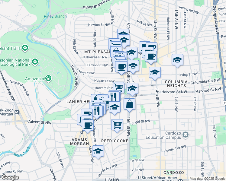 map of restaurants, bars, coffee shops, grocery stores, and more near 101 Independence Avenue Southeast in Washington