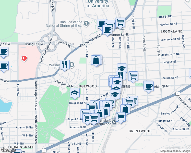 map of restaurants, bars, coffee shops, grocery stores, and more near 2889 Chancellor's Way Northeast in Washington