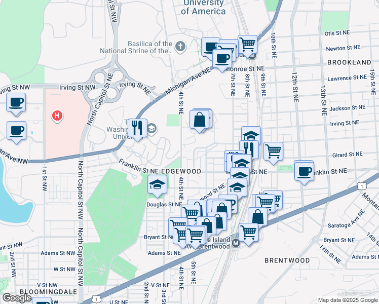 map of restaurants, bars, coffee shops, grocery stores, and more near 2866 Chancellor's Way Northeast in Washington