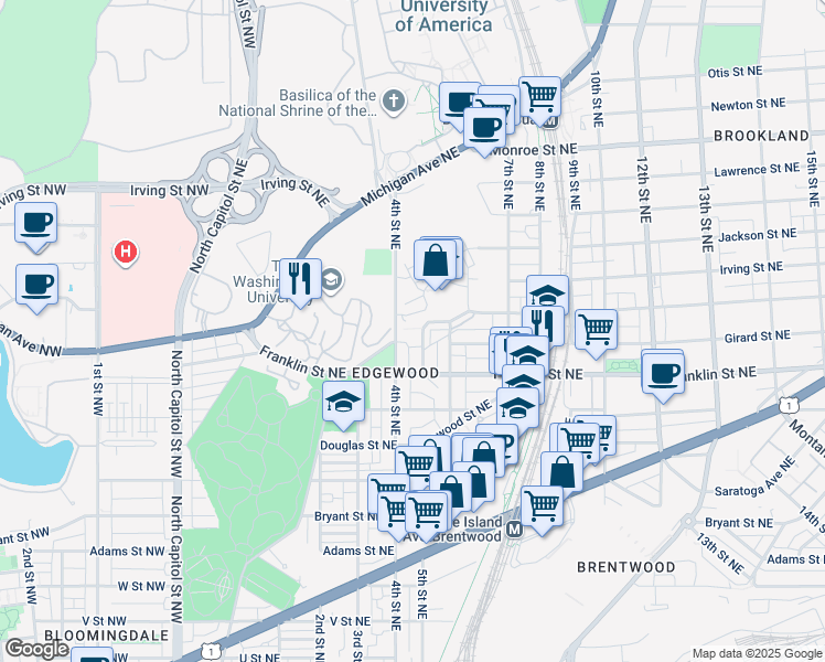 map of restaurants, bars, coffee shops, grocery stores, and more near 2868 Chancellor's Way Northeast in Washington
