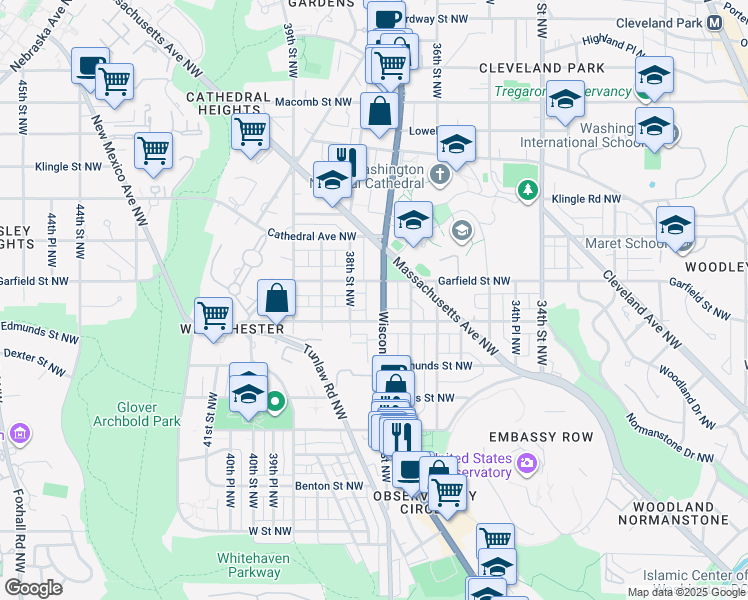 map of restaurants, bars, coffee shops, grocery stores, and more near 2828 Wisconsin Avenue Northwest in Washington