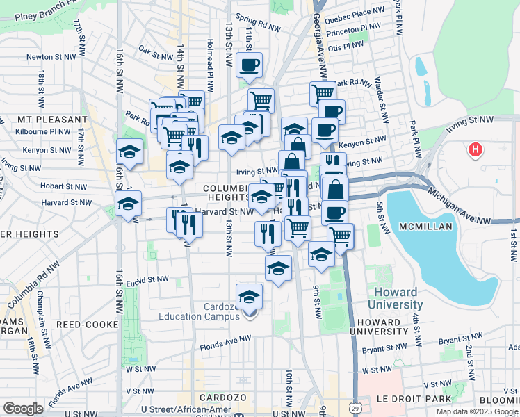 map of restaurants, bars, coffee shops, grocery stores, and more near 101 Independence Avenue Southeast in Washington