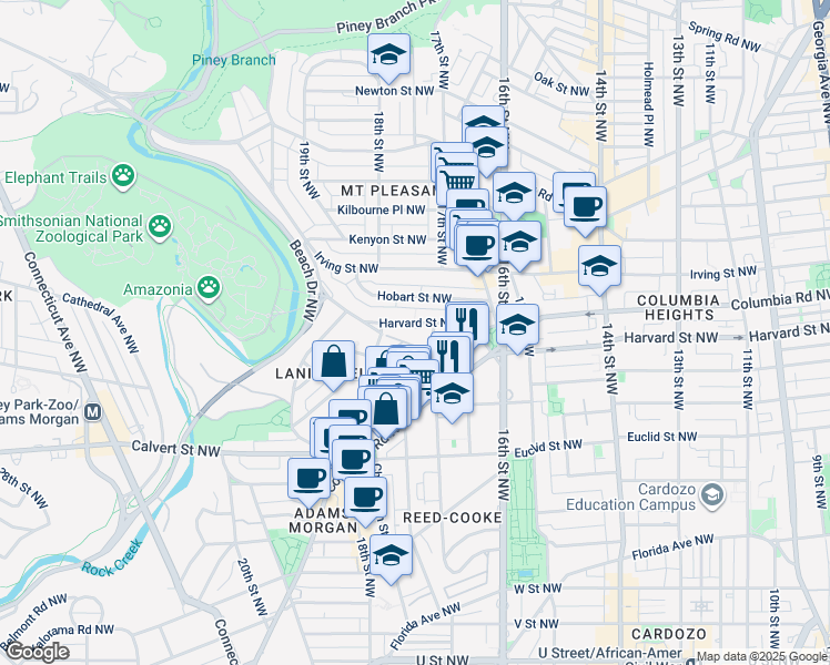 map of restaurants, bars, coffee shops, grocery stores, and more near 101 Independence Avenue Southeast in Washington