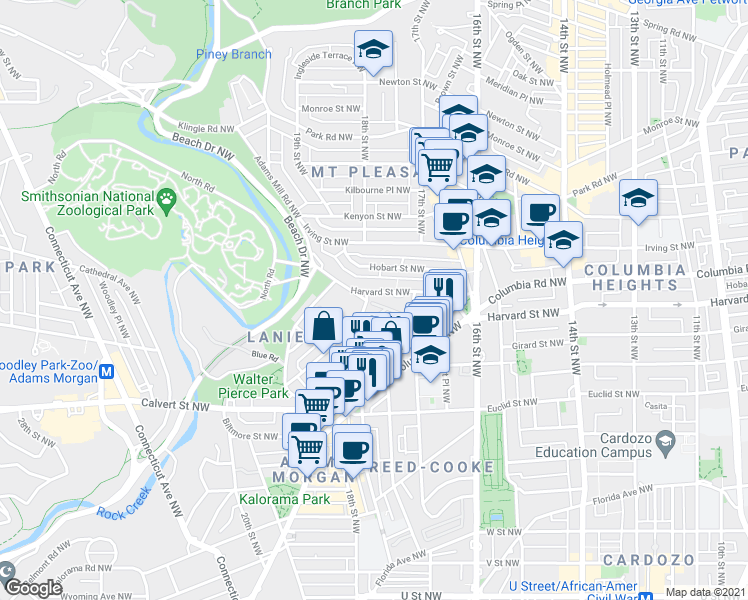 map of restaurants, bars, coffee shops, grocery stores, and more near 101 Independence Avenue Southeast in Washington