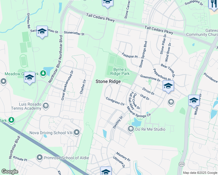 map of restaurants, bars, coffee shops, grocery stores, and more near 24959 Halite Drive in Stone Ridge