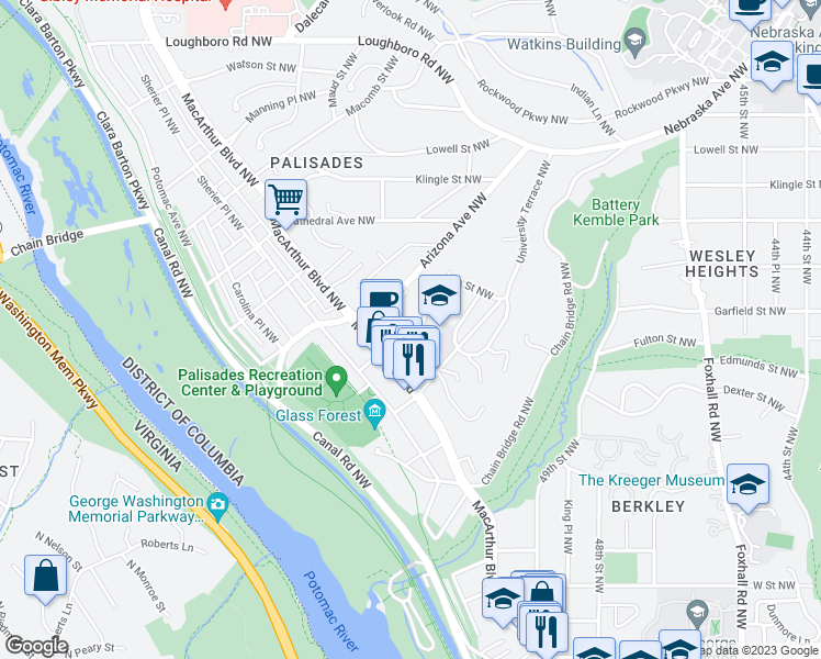 map of restaurants, bars, coffee shops, grocery stores, and more near 5167 Fulton Street Northwest in Washington
