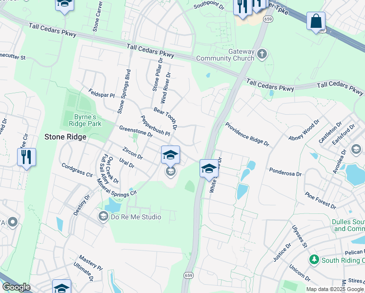 map of restaurants, bars, coffee shops, grocery stores, and more near 42099 Pepperbush Place in Aldie