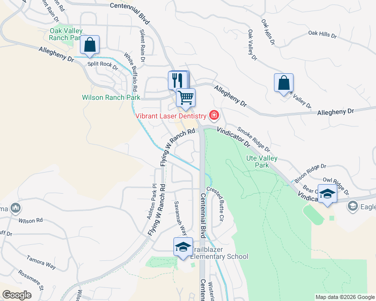 map of restaurants, bars, coffee shops, grocery stores, and more near 2152 Denton Grove in Colorado Springs