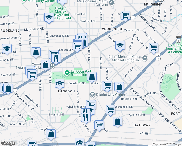 map of restaurants, bars, coffee shops, grocery stores, and more near 101 Independence Avenue Southeast in Washington