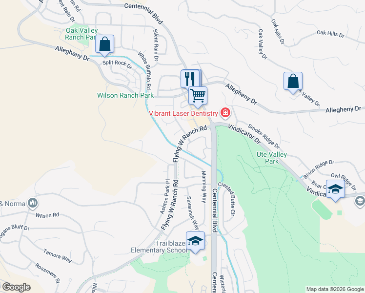 map of restaurants, bars, coffee shops, grocery stores, and more near 1605 Manning Way in Colorado Springs