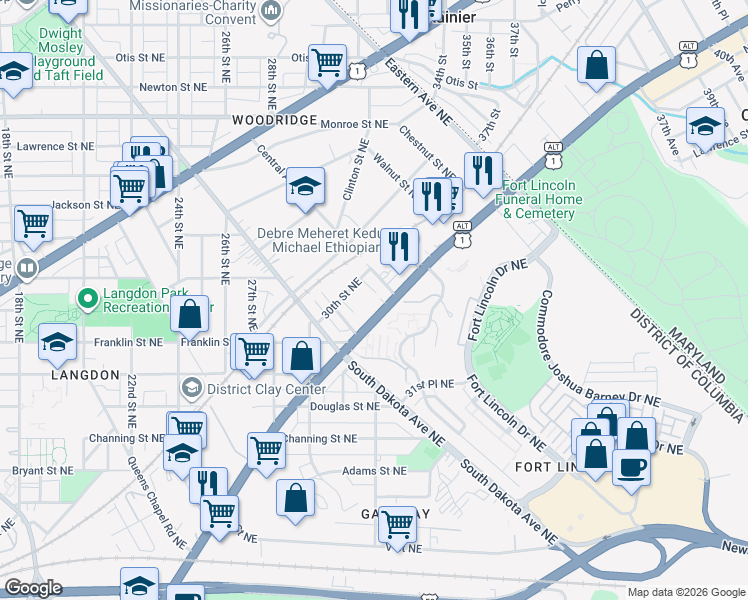 map of restaurants, bars, coffee shops, grocery stores, and more near 101 Independence Avenue Southeast in Washington
