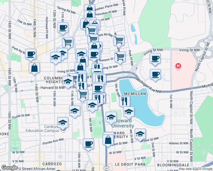 map of restaurants, bars, coffee shops, grocery stores, and more near 101 Independence Avenue Southeast in Washington