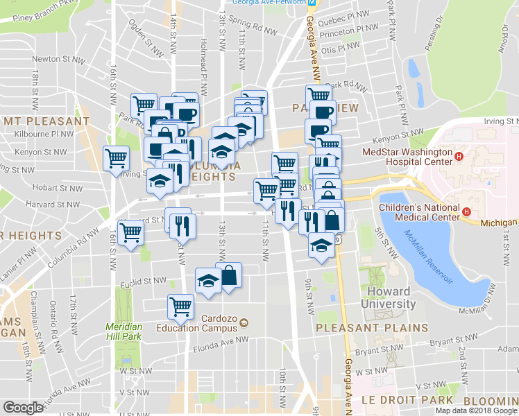 map of restaurants, bars, coffee shops, grocery stores, and more near 101 Independence Avenue Southeast in Washington